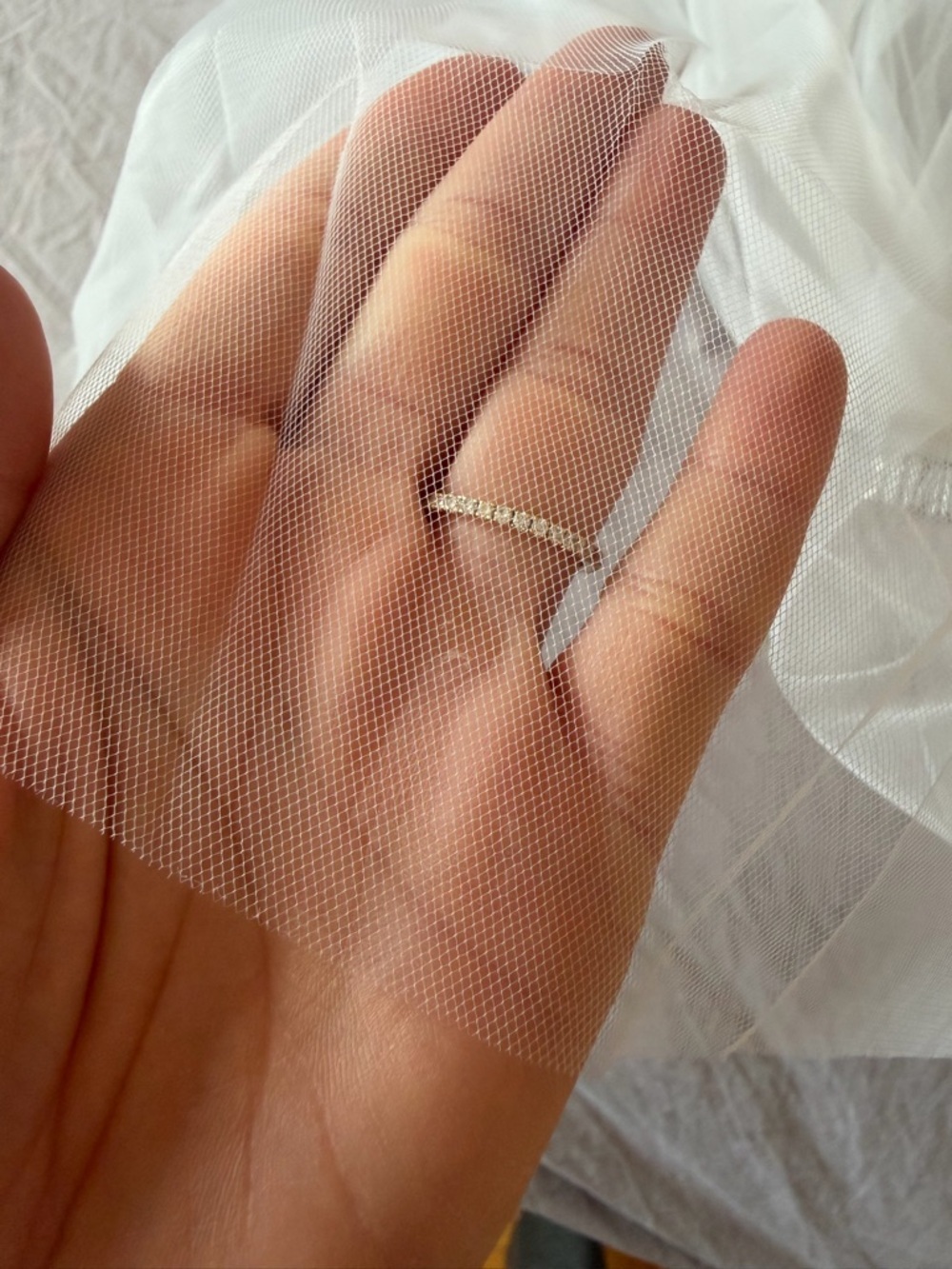 Ivory Fingertip Wedding Veil with Blusher - Picture 13 of 13